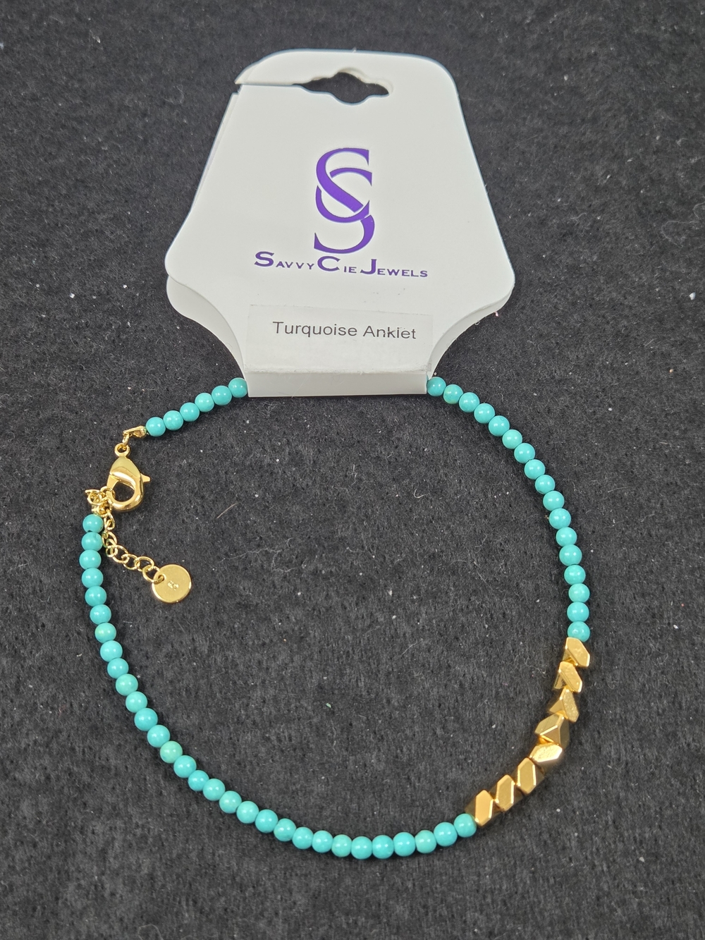 Savvy Cie Turquoise Beaded Anklet with Gold Accent Beads